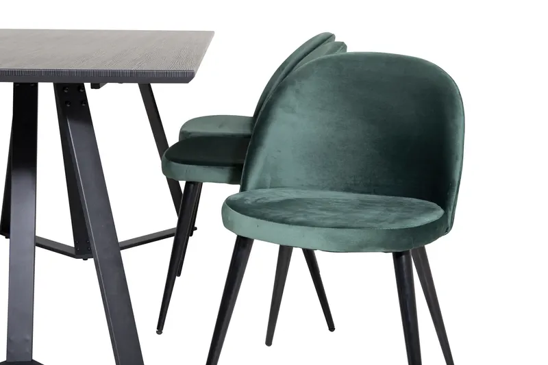Marina & Velvet Essgruppe mit rechteckigem Esstisch und 6 Polsterstühlen in Schwarz, Grün, Gestell Schwarz, Ansicht 3