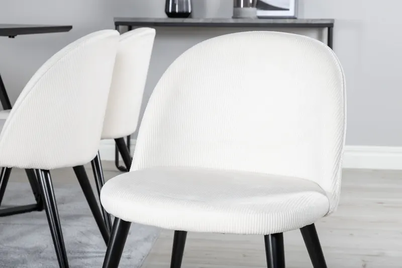 Marina & Velvet Essgruppe mit rechteckigem Esstisch und 6 Polsterstühlen in Schwarz, Beige, Gestell Schwarz, im Wohnraum, Ansicht 3