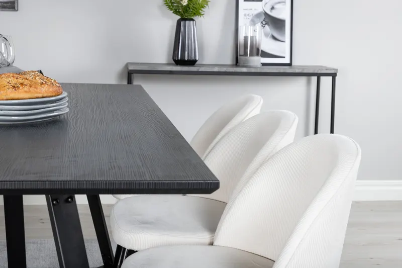 Marina & Velvet Essgruppe mit rechteckigem Esstisch und 6 Polsterstühlen in Schwarz, Beige, Gestell Schwarz, im Wohnraum, Ansicht 5