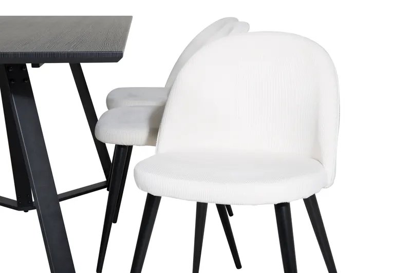 Marina & Velvet Essgruppe mit rechteckigem Esstisch und 6 Polsterstühlen in Schwarz, Beige, Gestell Schwarz, Ansicht 3