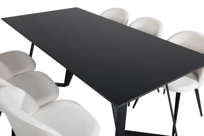 Marina & Velvet Essgruppe mit rechteckigem Esstisch und 6 Polsterstühlen in Schwarz, Beige, Gestell Schwarz, Ansicht 4