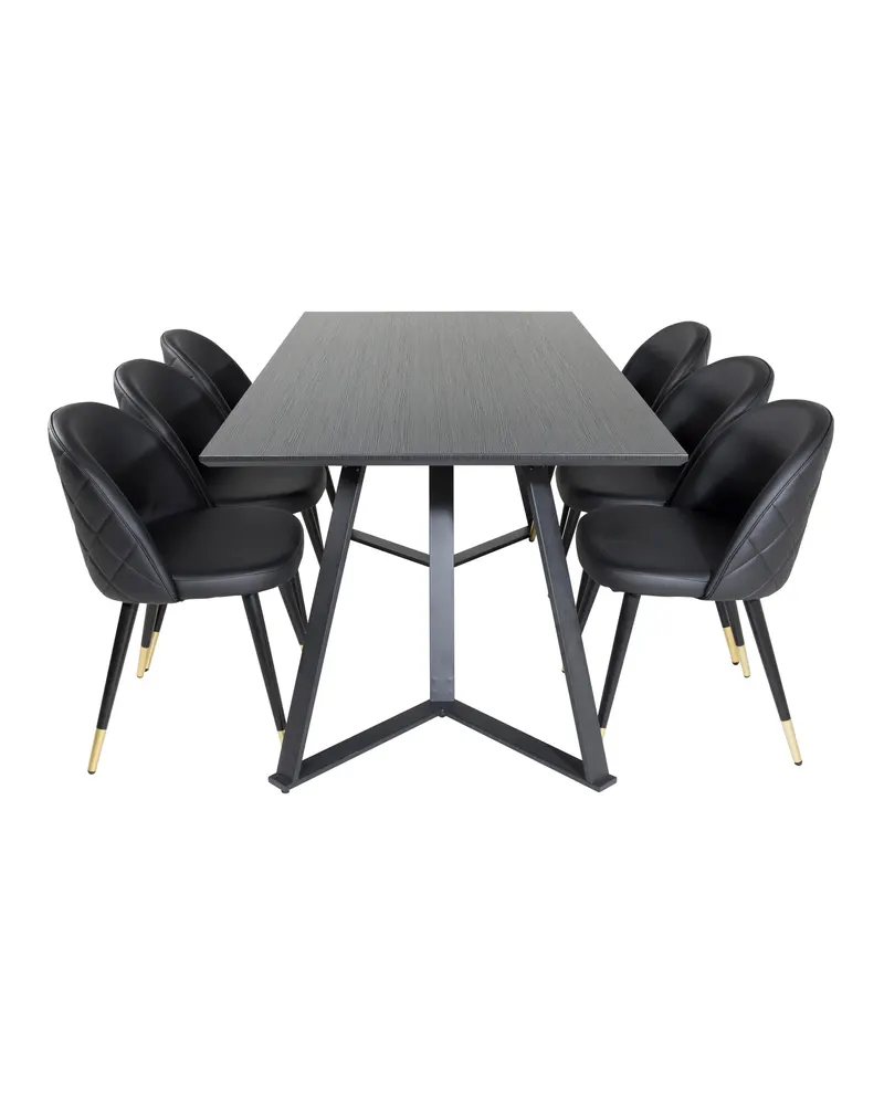 Marina & Velvet Essgruppe mit rechteckigem Esstisch und 6 Polsterstühlen in Schwarz, Ansicht 1