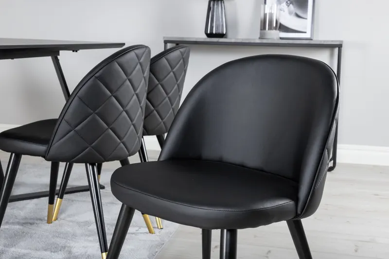 Marina & Velvet Essgruppe mit rechteckigem Esstisch und 6 Polsterstühlen in Schwarz, im Wohnraum, Ansicht 3