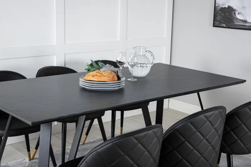 Marina & Velvet Essgruppe mit rechteckigem Esstisch und 6 Polsterstühlen in Schwarz, im Wohnraum, Ansicht 4