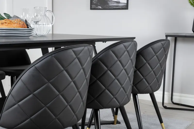 Marina & Velvet Essgruppe mit rechteckigem Esstisch und 6 Polsterstühlen in Schwarz, im Wohnraum, Ansicht 5