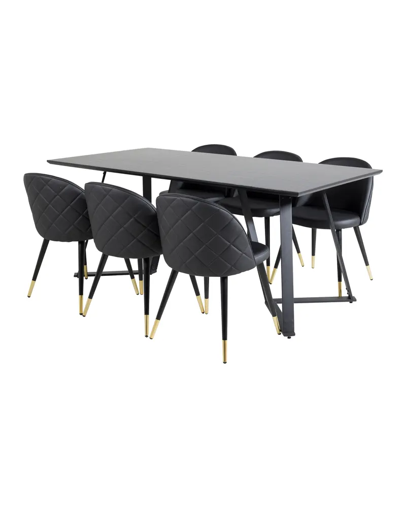 Marina & Velvet Essgruppe mit rechteckigem Esstisch und 6 Polsterstühlen in Schwarz, Ansicht 2
