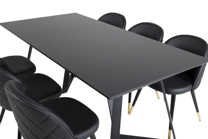 Marina & Velvet Essgruppe mit rechteckigem Esstisch und 6 Polsterstühlen in Schwarz, Ansicht 4