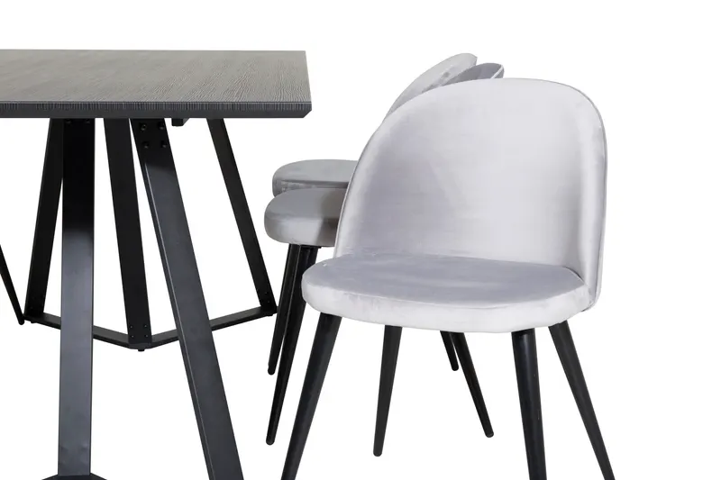Marina & Velvet Essgruppe mit rechteckigem Esstisch und 6 Polsterstühlen in Schwarz, Grau, Gestell Schwarz, Ansicht 3
