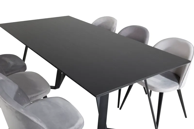 Marina & Velvet Essgruppe mit rechteckigem Esstisch und 6 Polsterstühlen in Schwarz, Grau, Gestell Schwarz, Ansicht 4