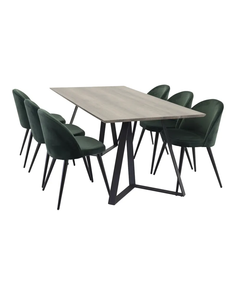 Marina & Velvet Essgruppe mit rechteckigem Esstisch und 6 Polsterstühlen in Grau, Gestell Schwarz, Grün, Ansicht 3