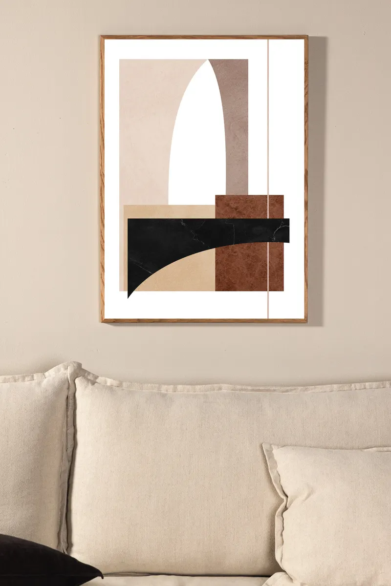 Materials Poster mit abstrakten Formen in Erdtönen in 30 × 21 cm, im Wohnraum, Ansicht 1