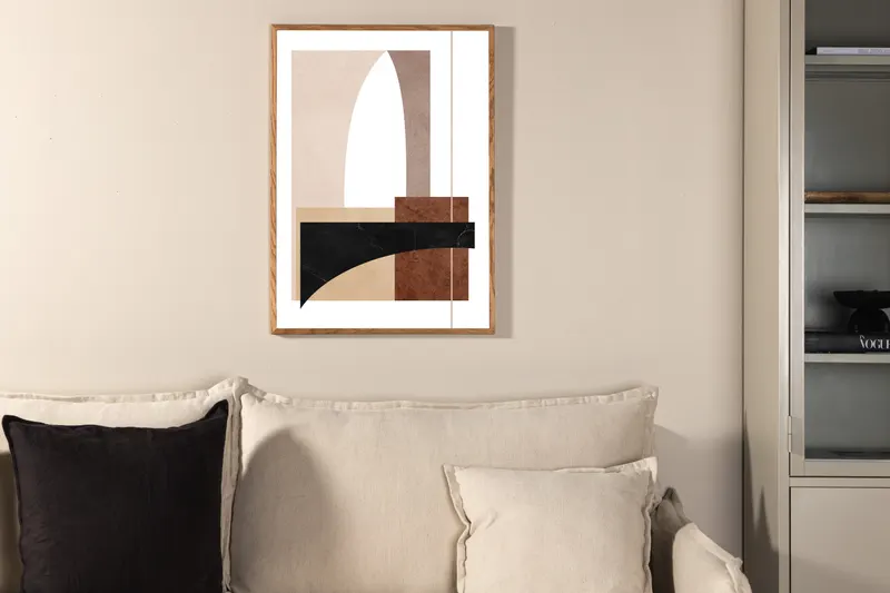 Materials Poster mit abstrakten Formen in Erdtönen in 70 × 50 cm, im Wohnraum, Ansicht 2