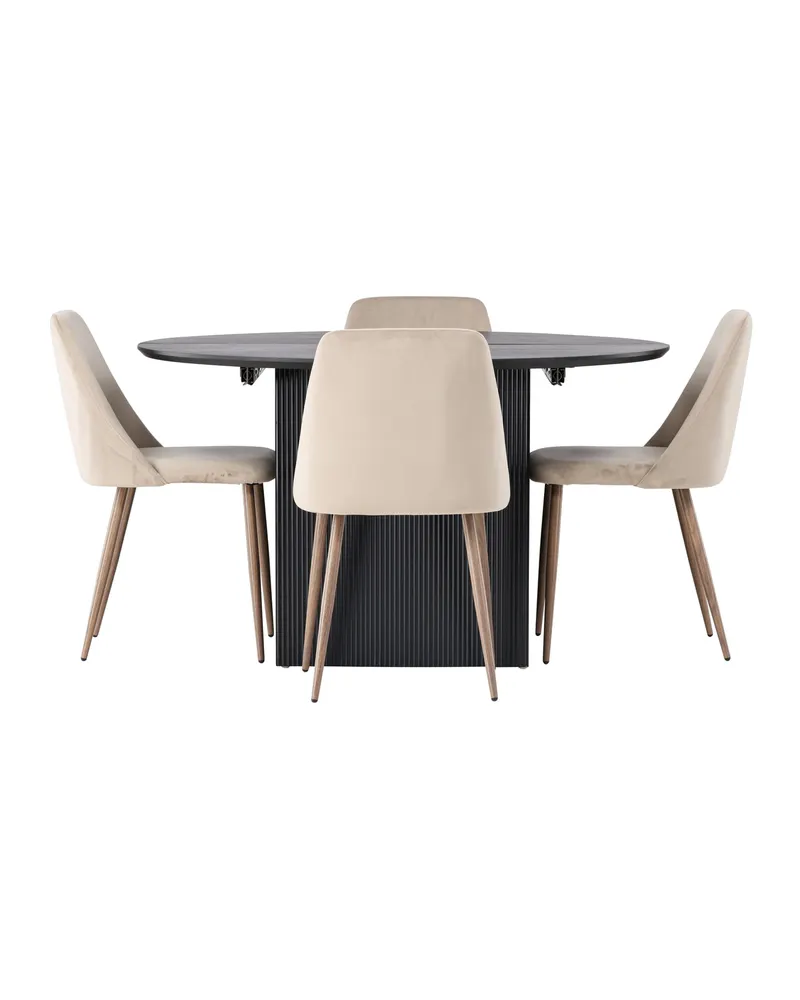 Matilda & Night Essgruppe mit rundem, ausziehbarem Esstisch und 4 Polsterstühlen in Beige, Gestell Walnuss, Ansicht 3
