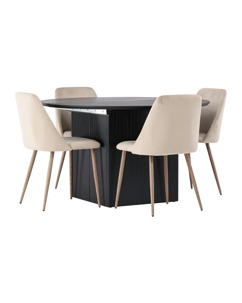 Matilda & Night Essgruppe mit rundem, ausziehbarem Esstisch und 4 Polsterstühlen in Beige, Gestell Walnuss, Ansicht 4