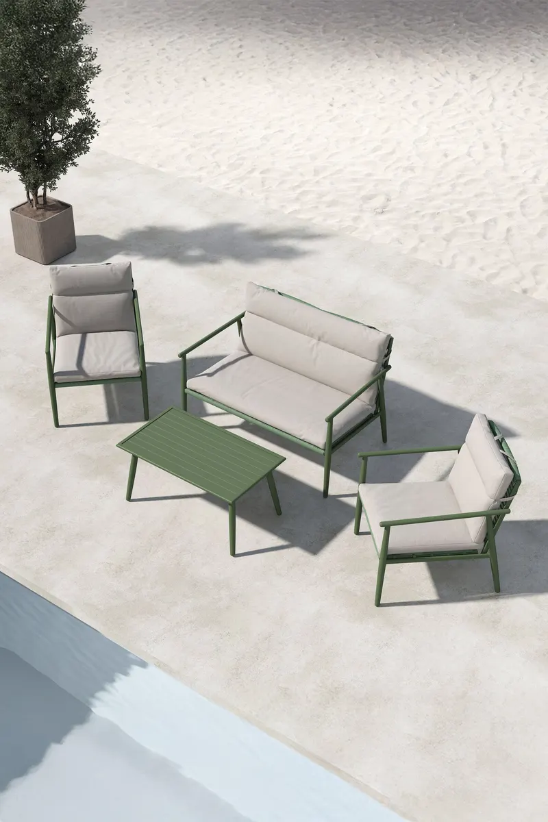 Mazzaro Gartenlounge mit Stahlgestell in Grün, im Wohnraum, Ansicht 1