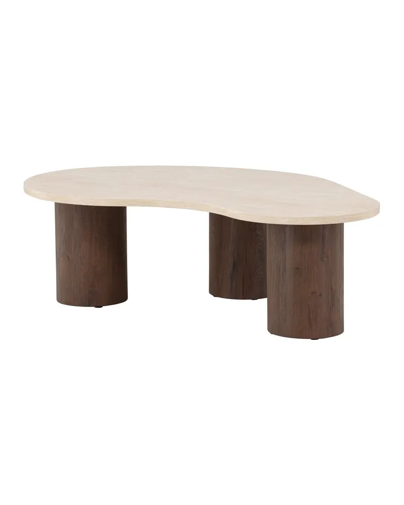 Megg Couchtisch 130 × 78 cm, geschwungene Platte auf drei Beinen, Natur