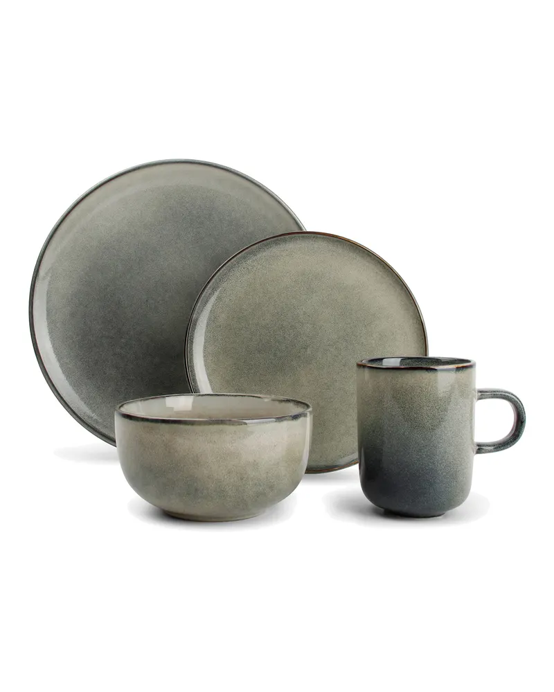 Meridian Geschirrset aus Steinzeug mit reaktiver Glasur, 16-teilig, Grün/Blau