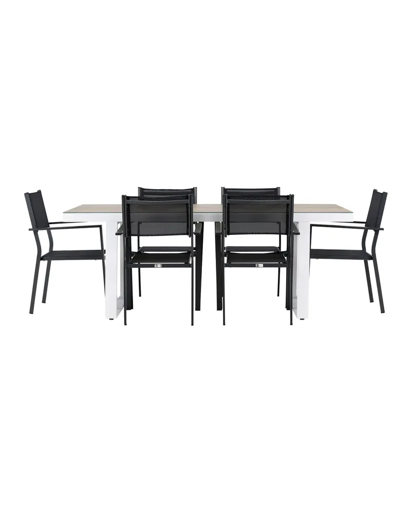 Merlo & Copacabana Gartenmöbel-Set mit weißem Glastisch und 6 Stühlen in Schwarz, Ansicht 1