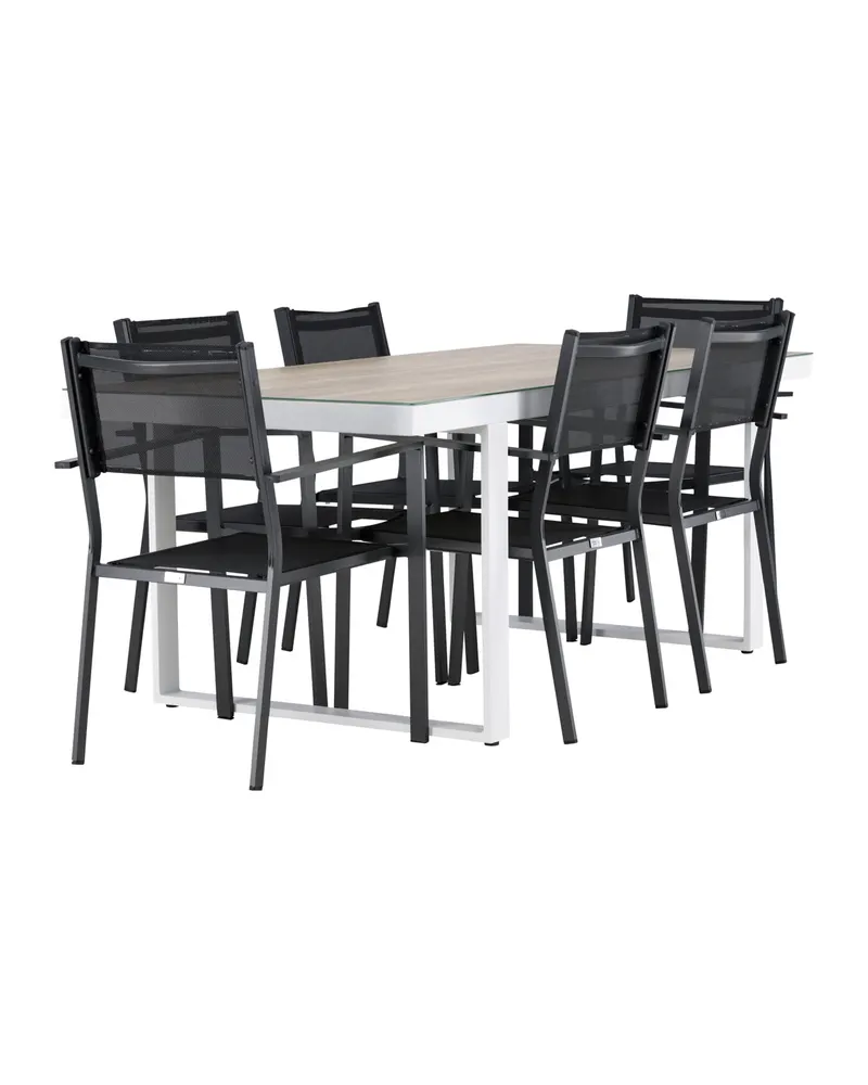 Merlo & Copacabana Gartenmöbel-Set mit weißem Glastisch und 6 Stühlen in Schwarz, Ansicht 6