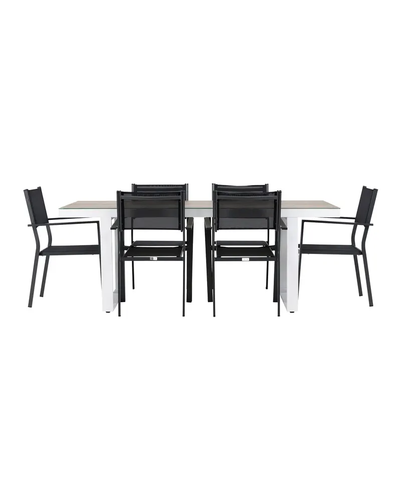 Merlo & Copacabana Gartenmöbel-Set mit weißem Glastisch und 6 Stühlen in Schwarz, Ansicht 7