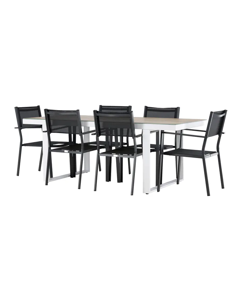 Merlo & Copacabana Gartenmöbel-Set mit weißem Glastisch und 6 Stühlen in Schwarz, Ansicht 8