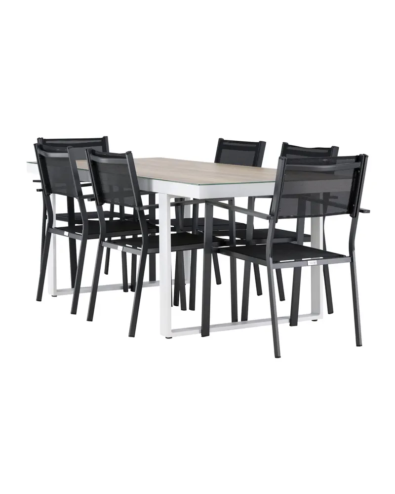 Merlo & Copacabana Gartenmöbel-Set mit weißem Glastisch und 6 Stühlen in Schwarz, Ansicht 9
