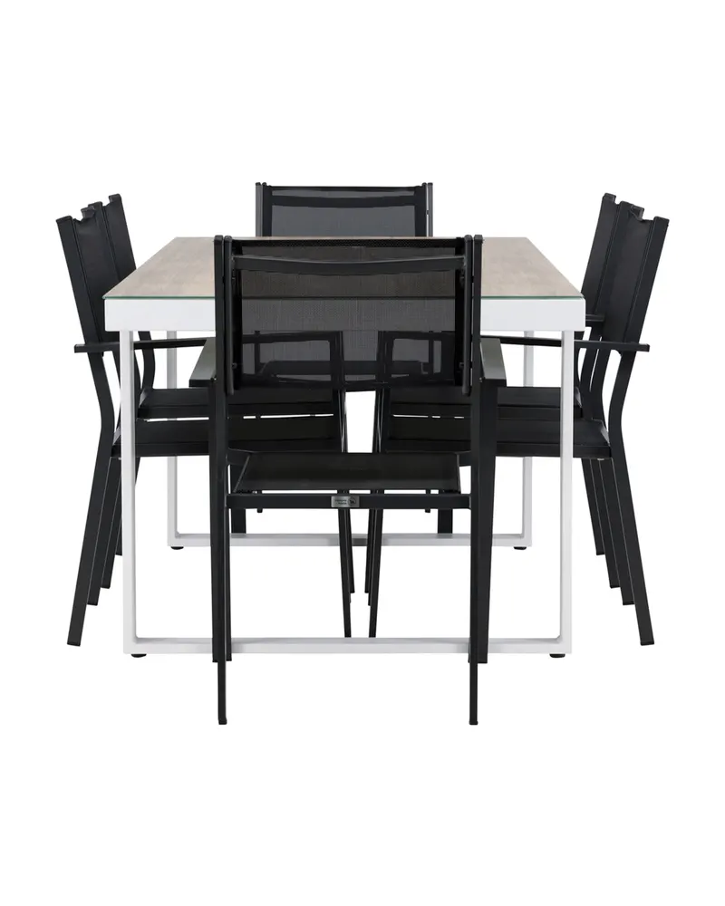 Merlo & Copacabana Gartenmöbel-Set mit weißem Glastisch und 6 Stühlen in Schwarz, Ansicht 10