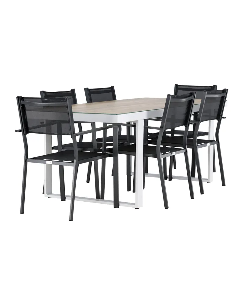 Merlo & Copacabana Gartenmöbel-Set mit weißem Glastisch und 6 Stühlen in Schwarz, Ansicht 11