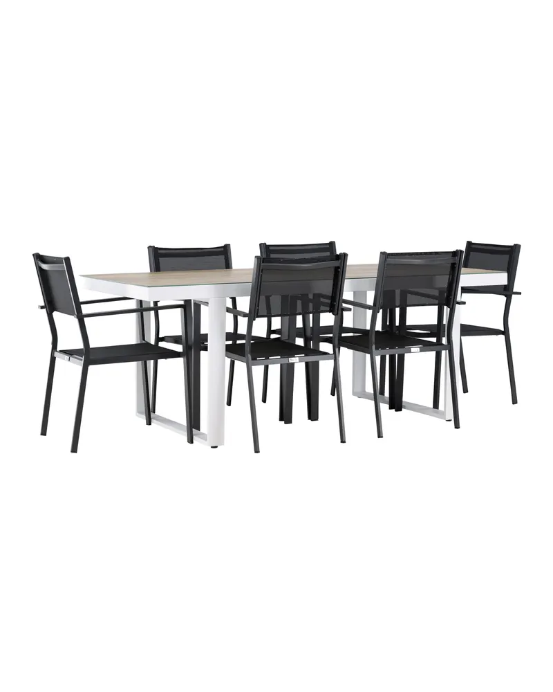 Merlo & Copacabana Gartenmöbel-Set mit weißem Glastisch und 6 Stühlen in Schwarz, Ansicht 12