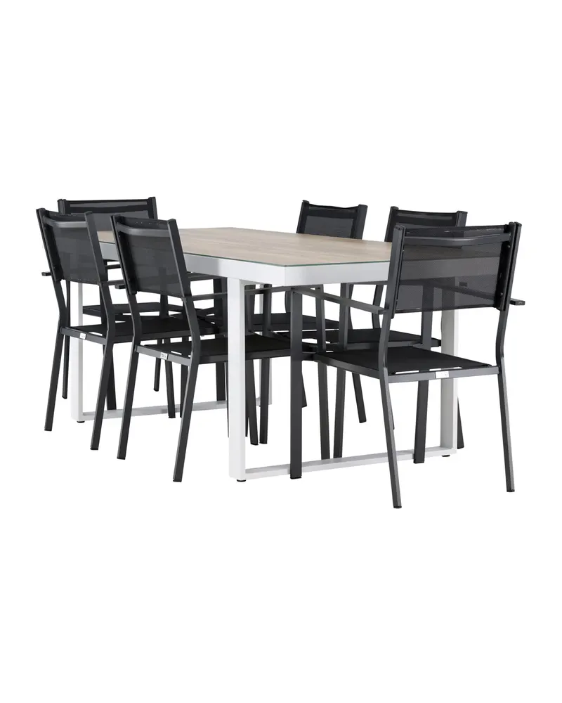 Merlo & Copacabana Gartenmöbel-Set mit weißem Glastisch und 6 Stühlen in Schwarz, Ansicht 2