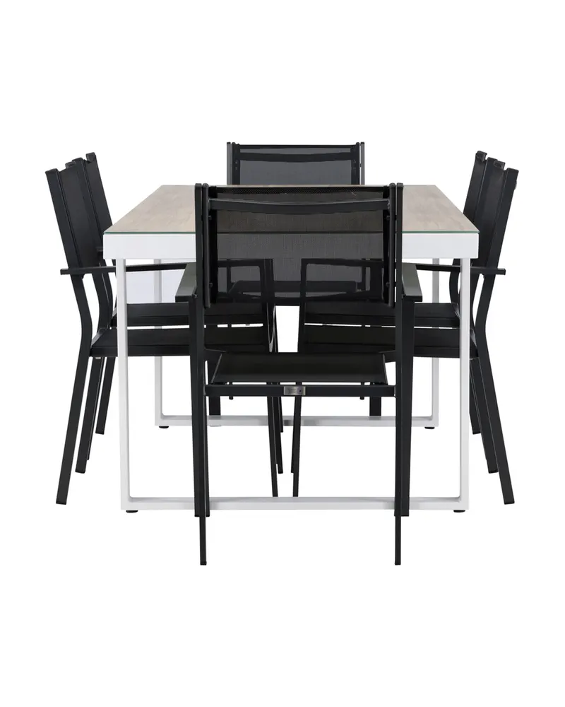 Merlo & Copacabana Gartenmöbel-Set mit weißem Glastisch und 6 Stühlen in Schwarz, Ansicht 3