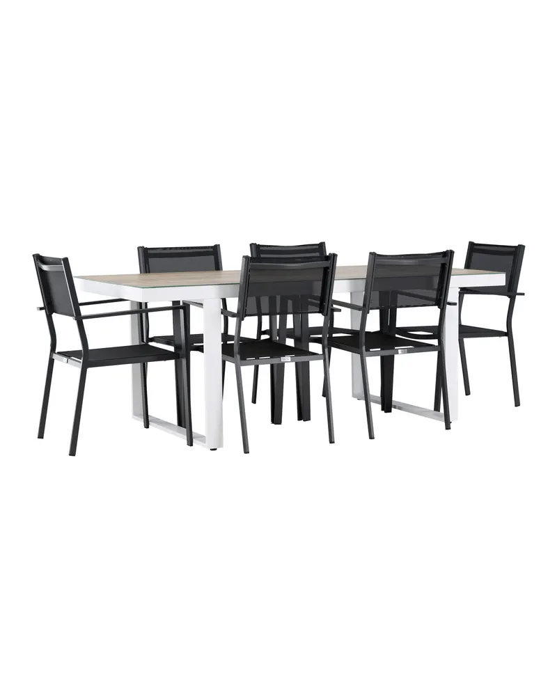 Merlo & Copacabana Gartenmöbel-Set mit weißem Glastisch und 6 Stühlen in Schwarz, Ansicht 4