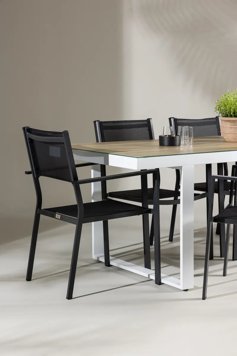 Merlo & Copacabana Gartenmöbel-Set mit weißem Glastisch und 6 Stühlen in Schwarz, im Wohnraum, Ansicht 2