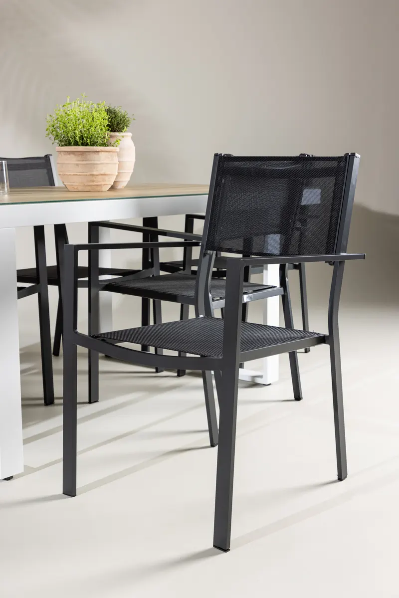 Merlo & Copacabana Gartenmöbel-Set mit weißem Glastisch und 6 Stühlen in Schwarz, im Wohnraum, Ansicht 3