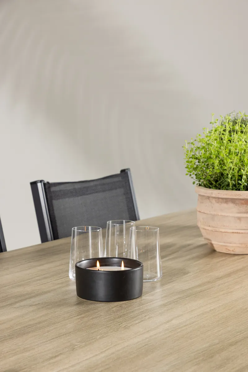 Merlo & Copacabana Gartenmöbel-Set mit weißem Glastisch und 6 Stühlen in Schwarz, im Wohnraum, Ansicht 4
