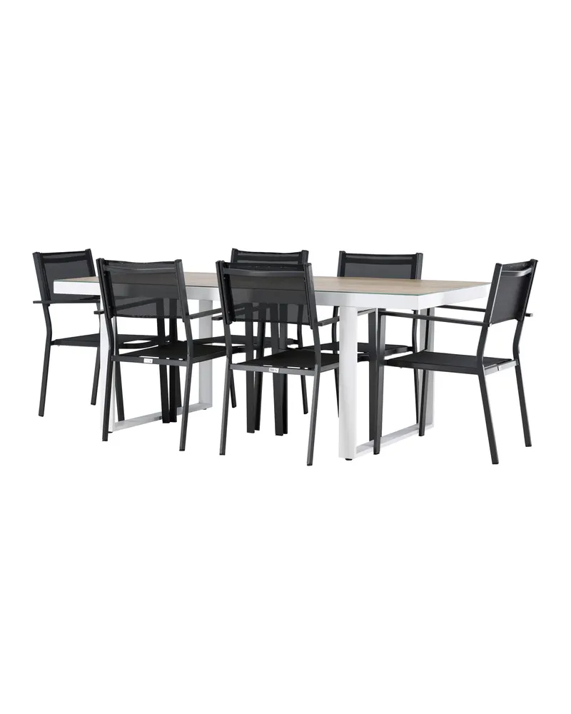 Merlo & Copacabana Gartenmöbel-Set mit weißem Glastisch und 6 Stühlen in Schwarz, Ansicht 5