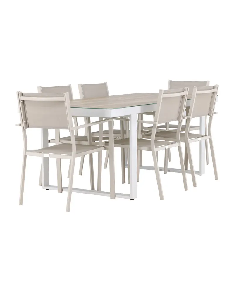Merlo & Copacabana Gartenmöbel-Set mit weißem Glastisch und 6 Stühlen in Beige, Ansicht 6