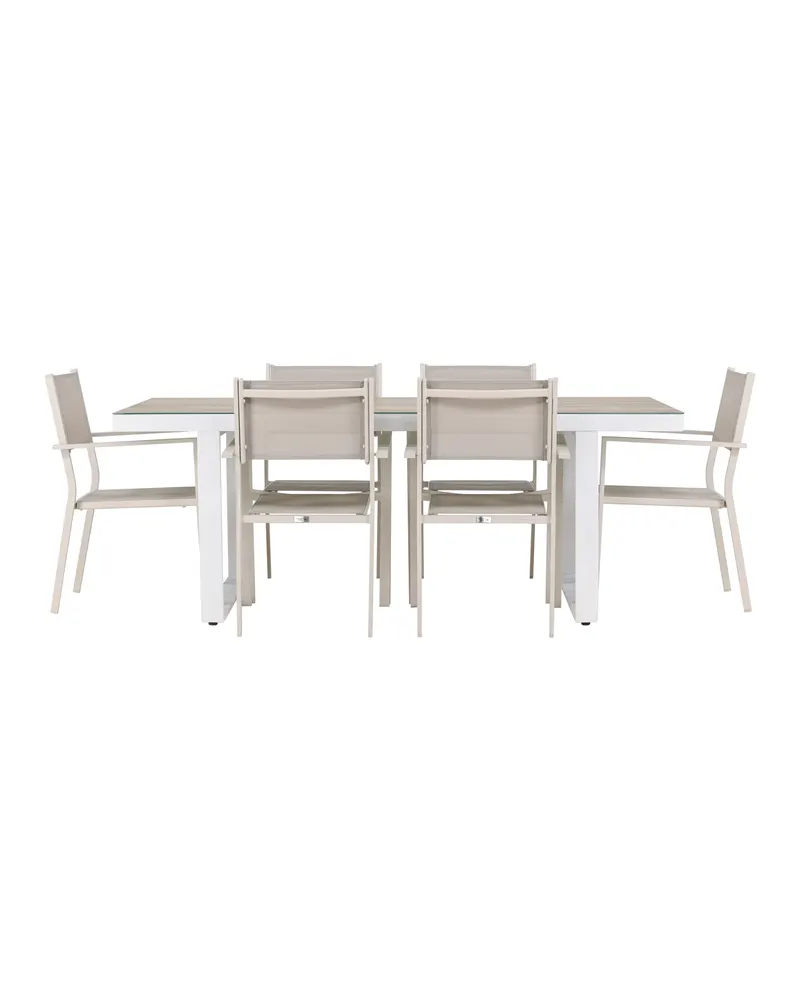 Merlo & Copacabana Gartenmöbel-Set mit weißem Glastisch und 6 Stühlen in Beige, Ansicht 7