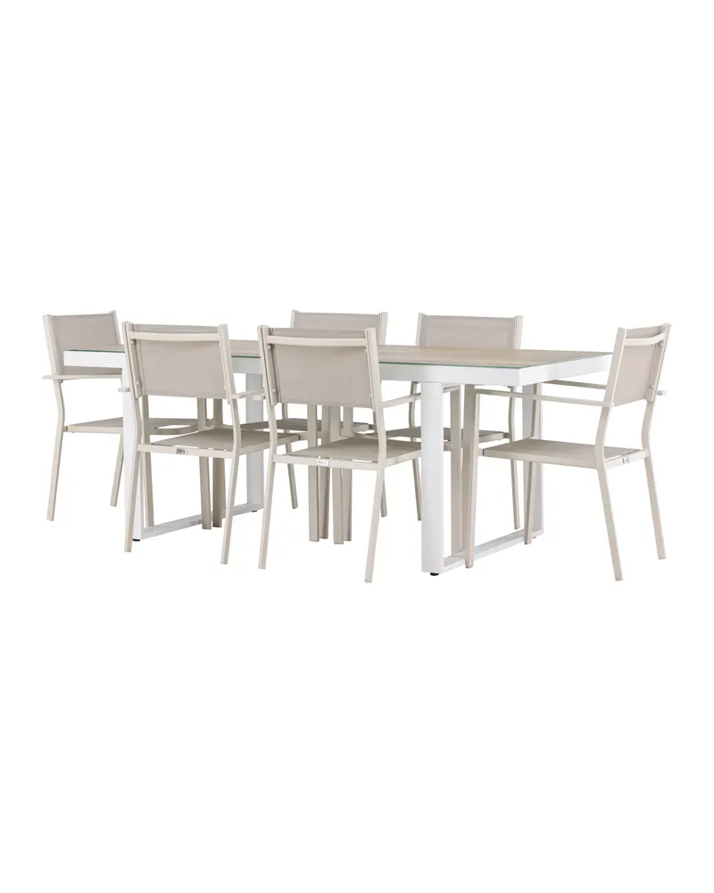 Merlo & Copacabana Gartenmöbel-Set mit weißem Glastisch und 6 Stühlen in Beige, Ansicht 8