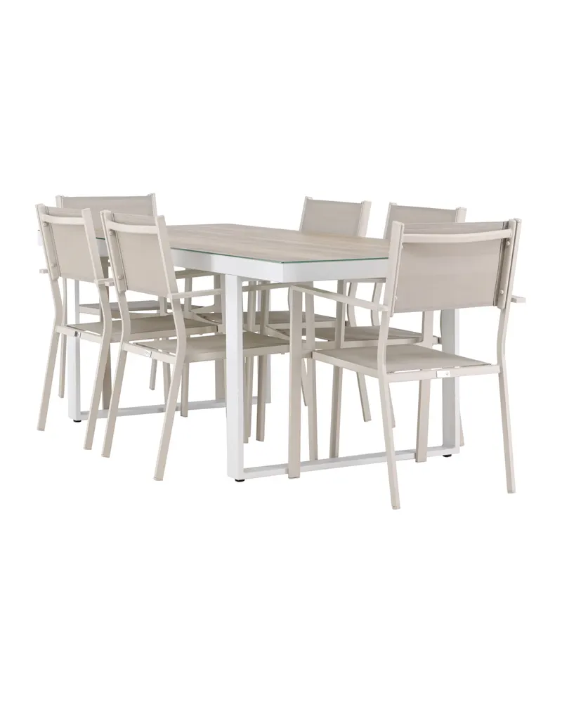 Merlo & Copacabana Gartenmöbel-Set mit weißem Glastisch und 6 Stühlen in Beige, Ansicht 9