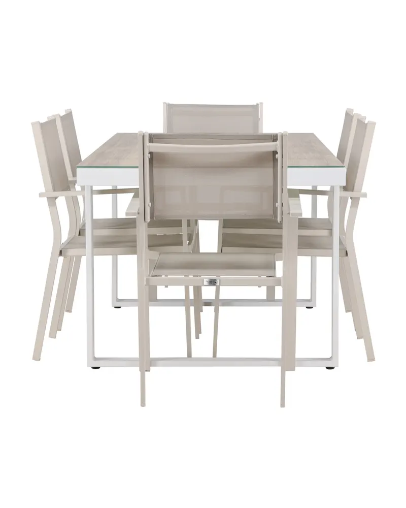 Merlo & Copacabana Gartenmöbel-Set mit weißem Glastisch und 6 Stühlen in Beige, Ansicht 10