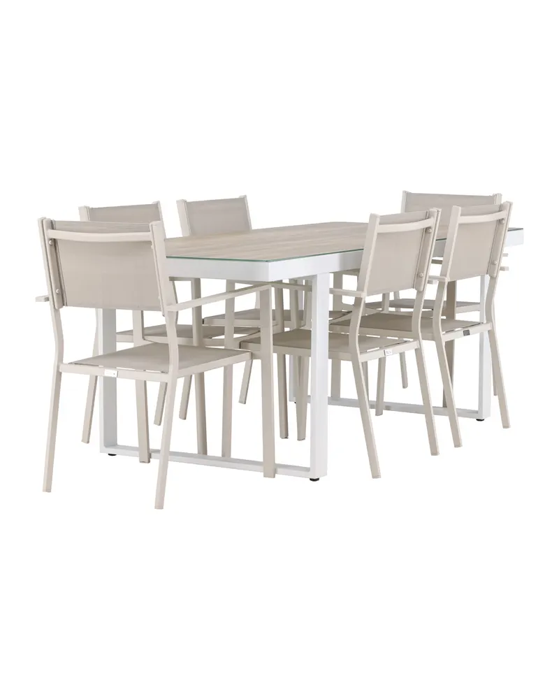 Merlo & Copacabana Gartenmöbel-Set mit weißem Glastisch und 6 Stühlen in Beige, Ansicht 11
