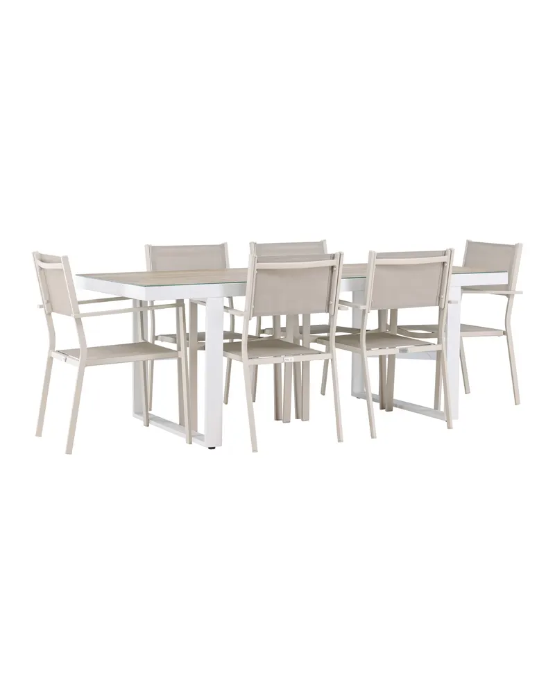 Merlo & Copacabana Gartenmöbel-Set mit weißem Glastisch und 6 Stühlen in Beige, Ansicht 12