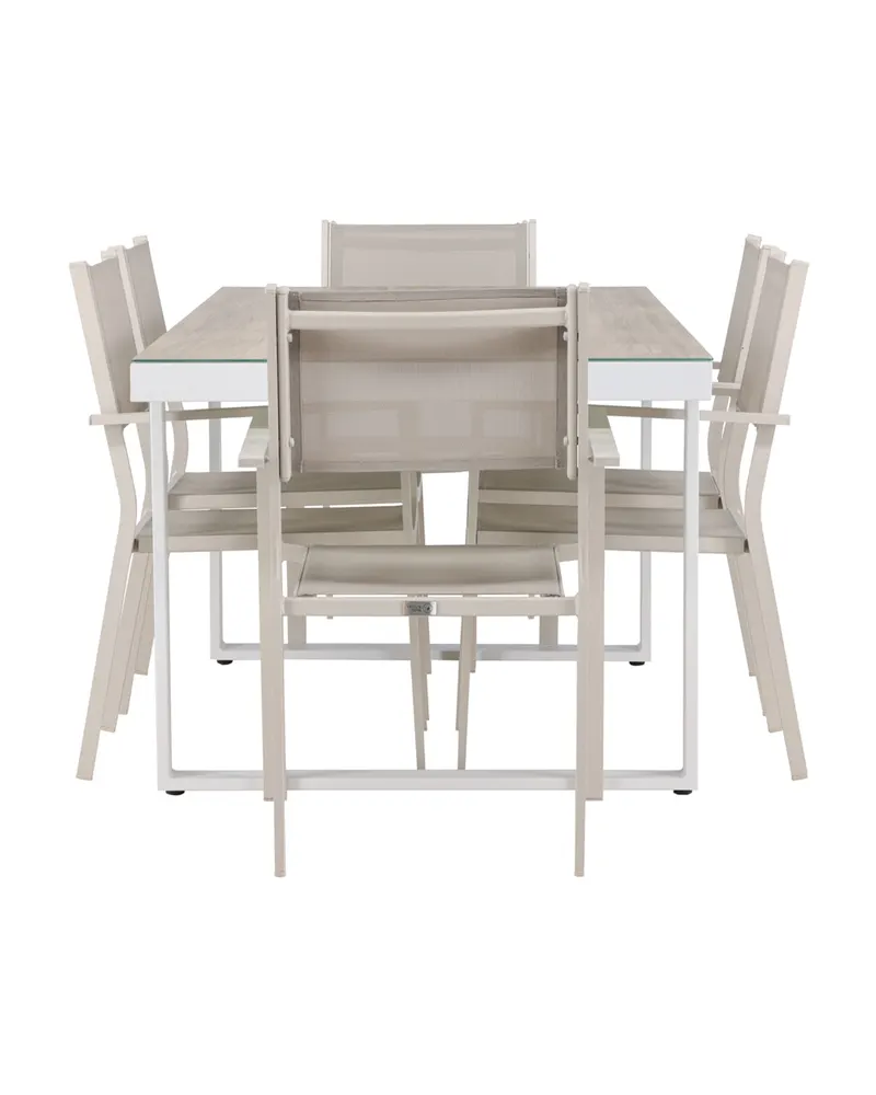 Merlo & Copacabana Gartenmöbel-Set mit weißem Glastisch und 6 Stühlen in Beige, Ansicht 3