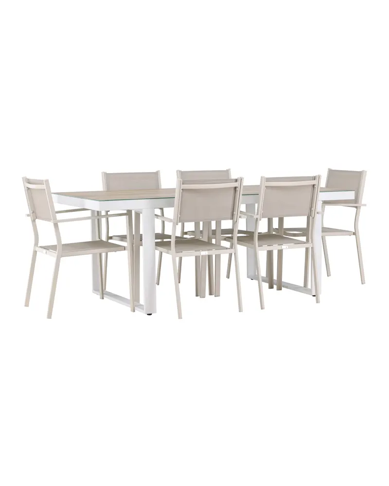 Merlo & Copacabana Gartenmöbel-Set mit weißem Glastisch und 6 Stühlen in Beige, Ansicht 4