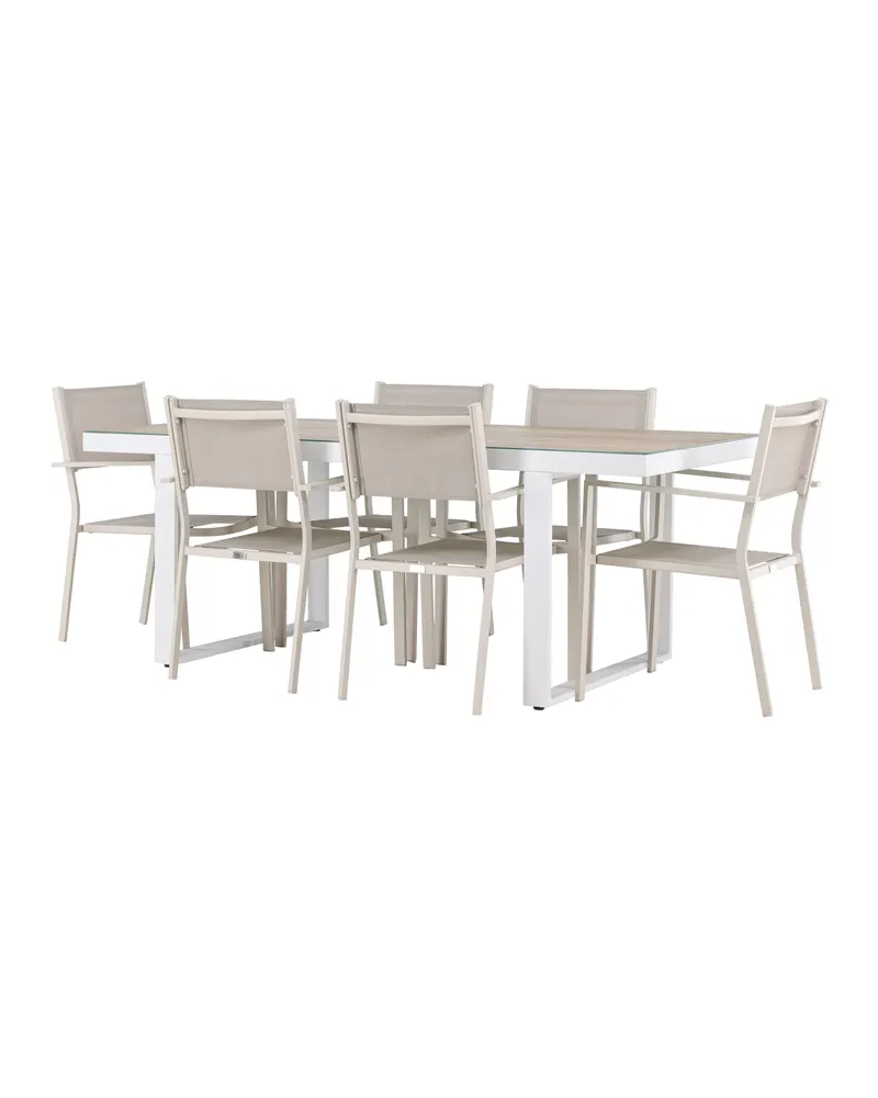 Merlo & Copacabana Gartenmöbel-Set mit weißem Glastisch und 6 Stühlen in Beige, Ansicht 5