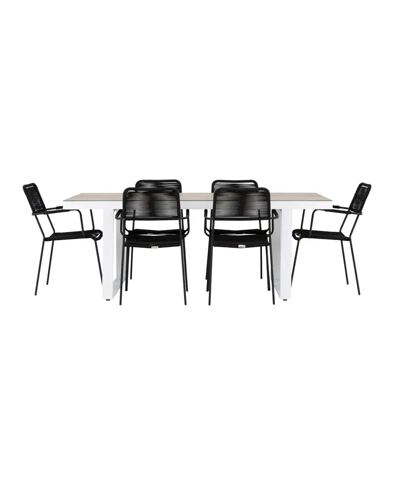 Merlo & Lindos Gartenmöbel-Set: Glastisch, 6 Stühle mit Seilsitz