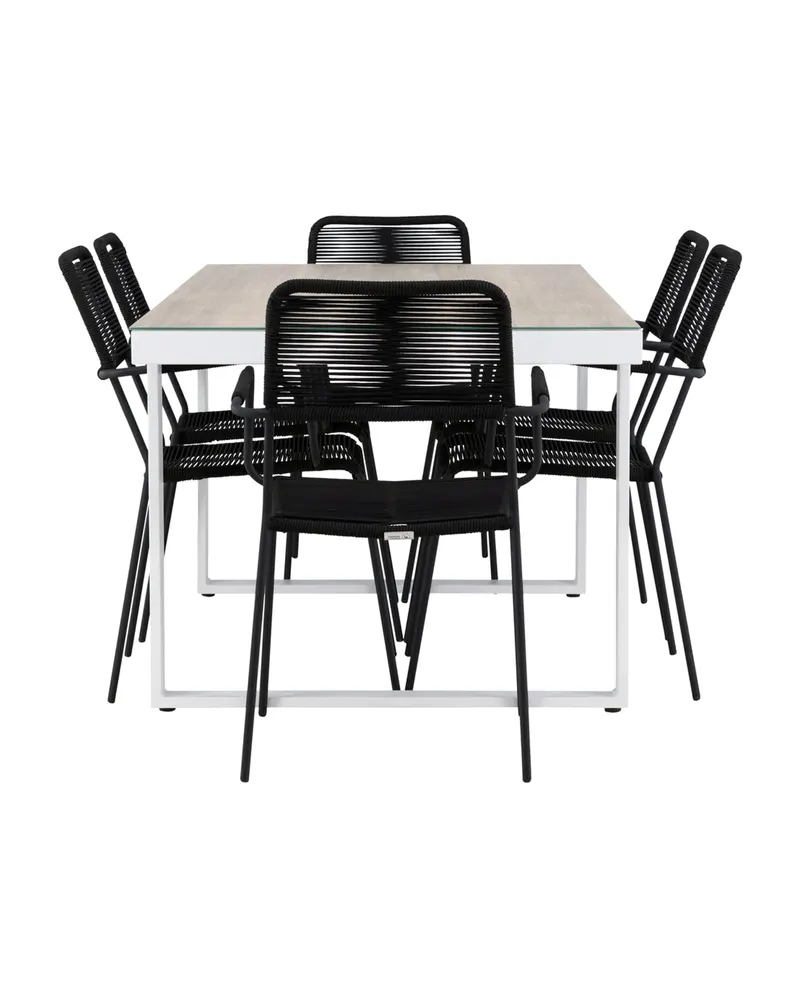 Merlo & Lindos Gartenmöbel-Set mit Glastisch und 6 Seilstühlen, Ansicht 10