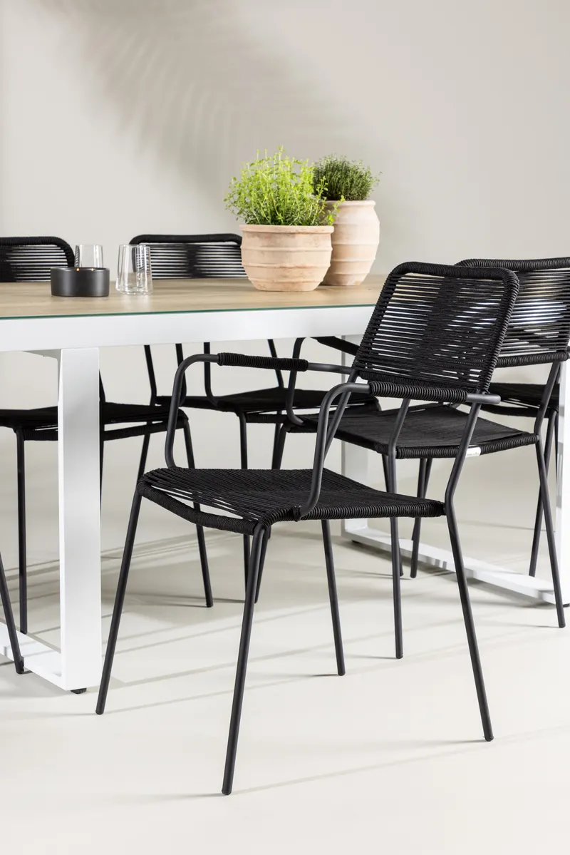 Merlo & Lindos Gartenmöbel-Set mit Glastisch und 6 Seilstühlen, im Wohnraum, Ansicht 3