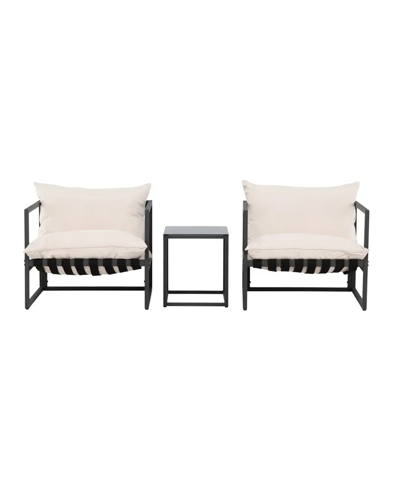 Messina Gartenlounge mit zwei Sesseln und Glastisch in Table:50 × 40 × 45Sofa:75 × 75 × 61 cm, Schwarz, Ansicht 1